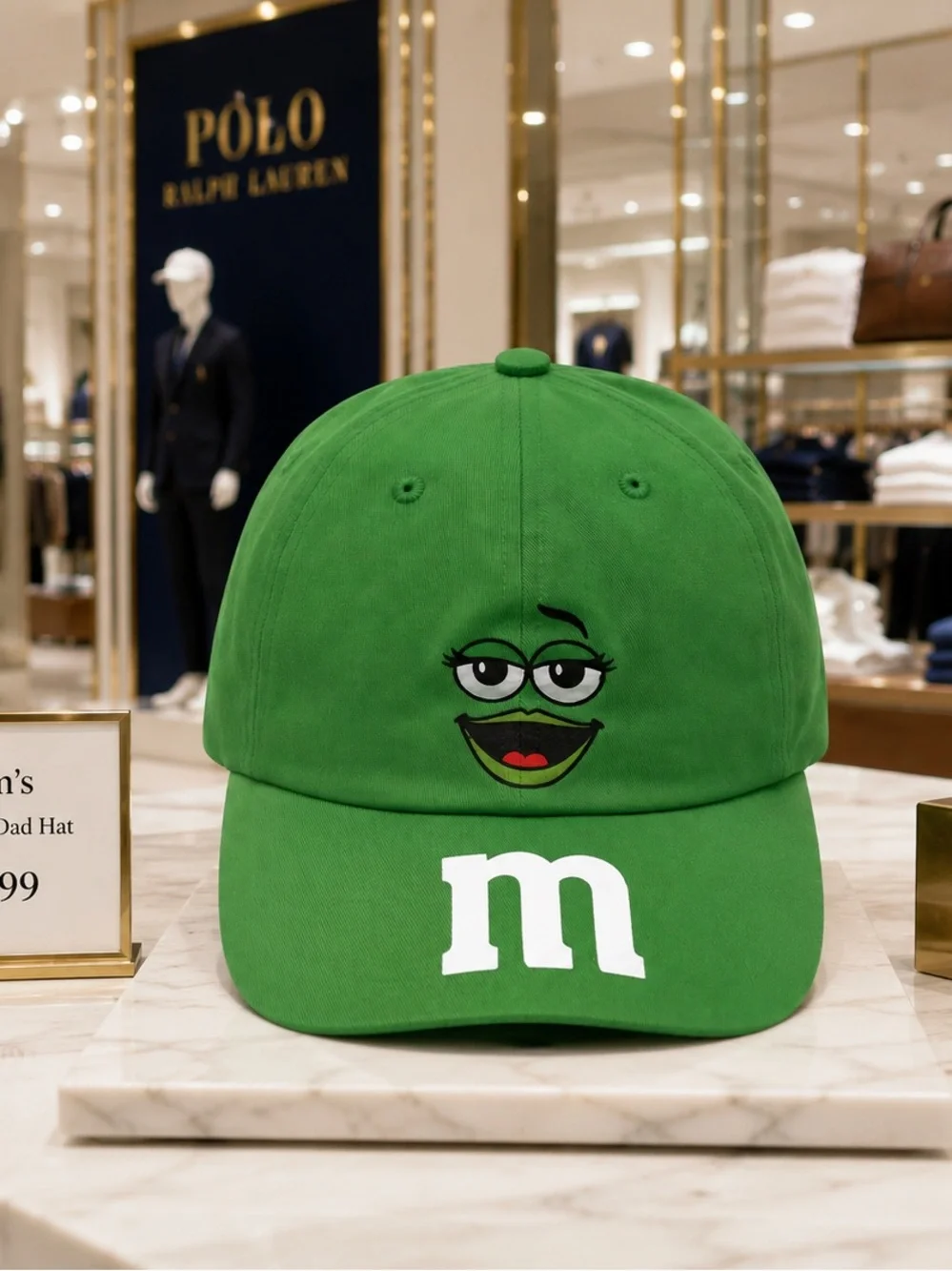 M&M'S Green Character Adjustable Baseball Cap with White 'm' Logo one size.